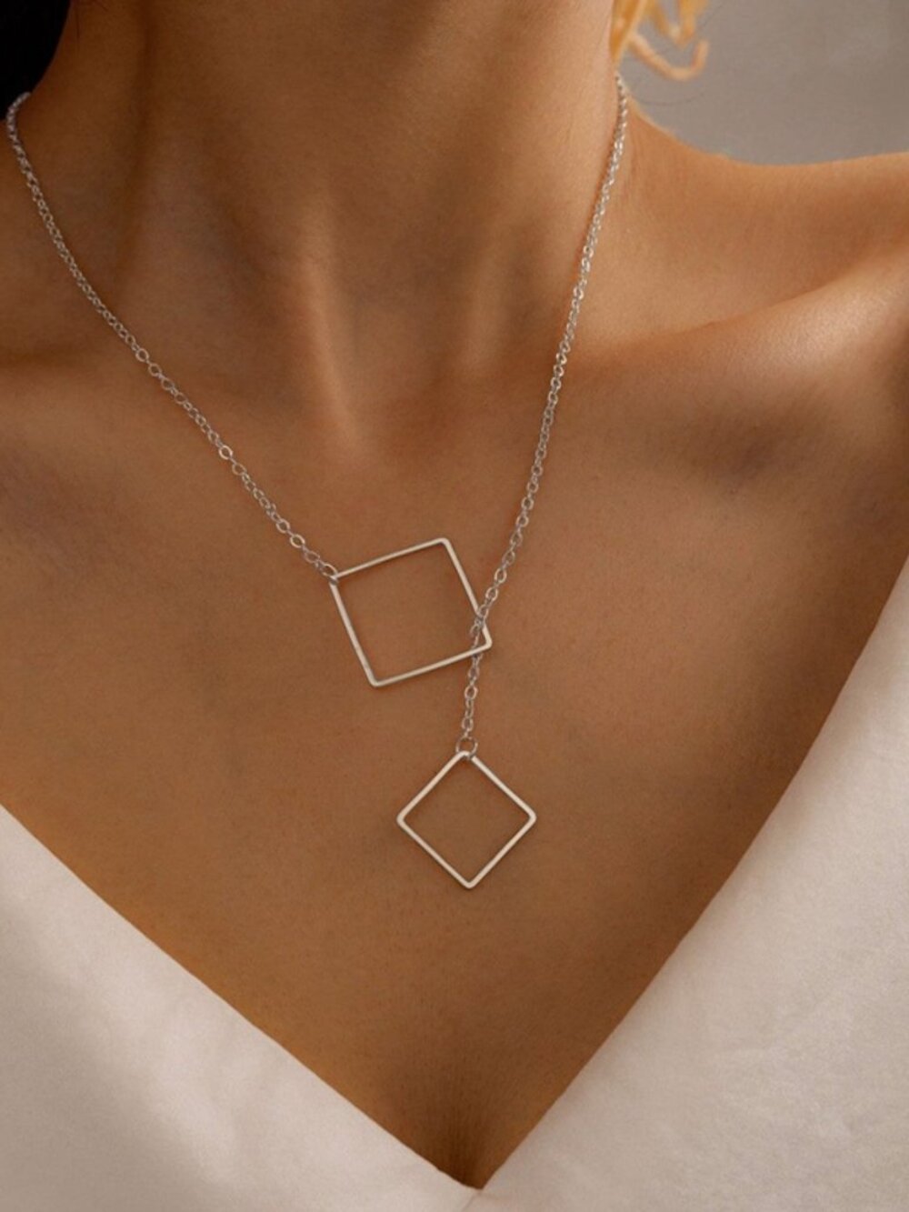 NWT Silver Geometric Square Drop Necklace